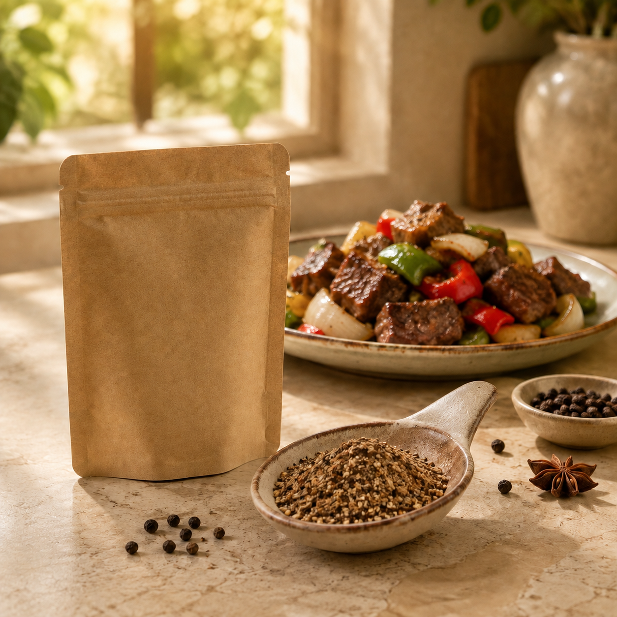Bò Lúc Lắc steak tenderloin seasoning in a solid kraft pouch
