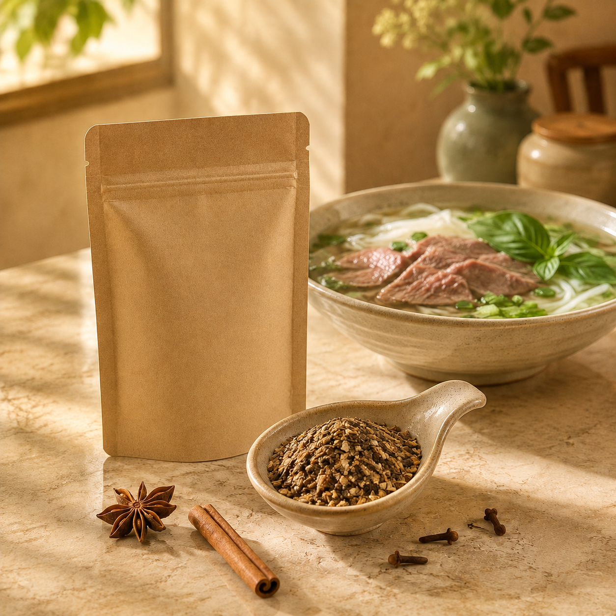 Phở Bò beef pho seasoning in a solid kraft pouch